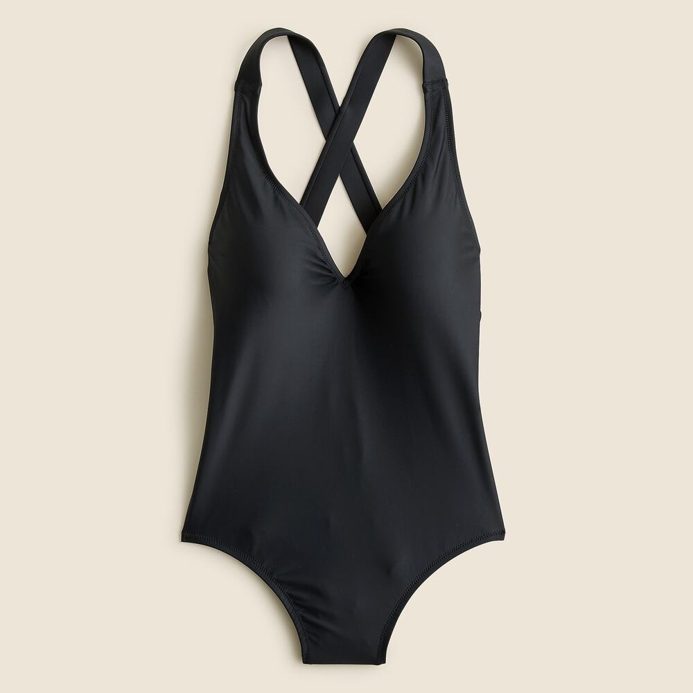 J.Crew High Support Cross Back One Piece Swimsuit Black Sporty 12